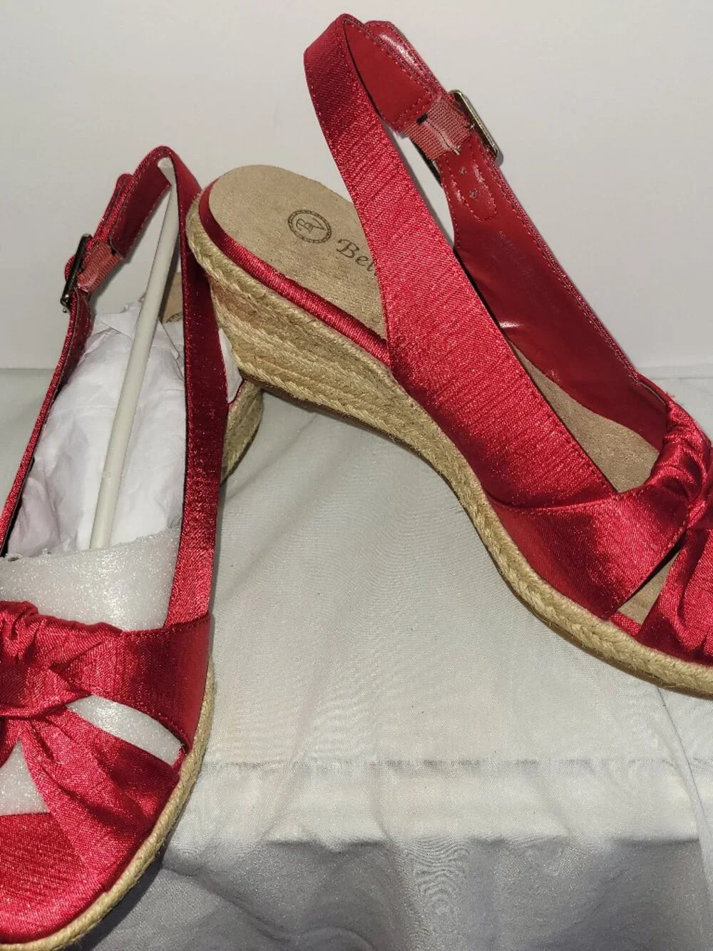 Elegant Bella Vita Red Silk Fabric Espadrille- Size 7M